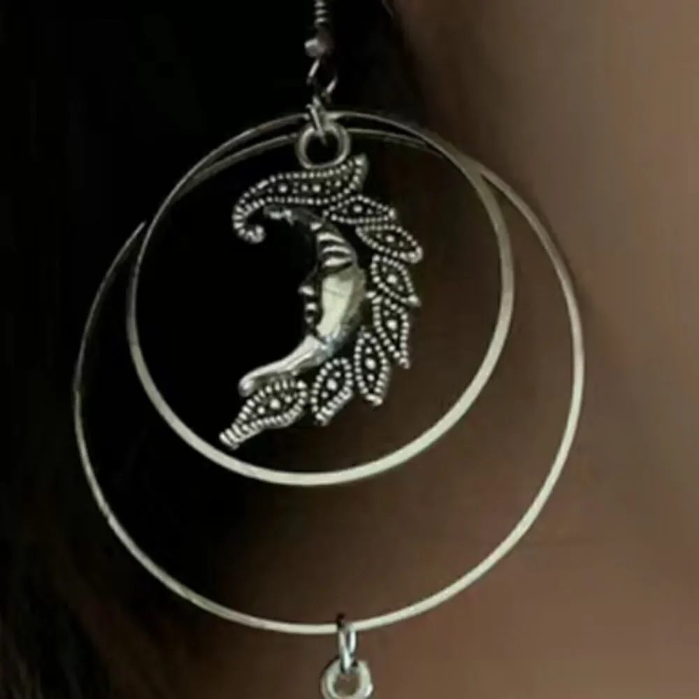 Celestial Hoop earrings Sun and Moon in silver - Picture 8 of 8